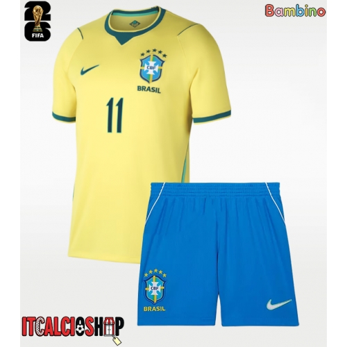 Brasile Raphinha Belloli #11 Prima Maglia Bambino Mondiali 2026 Manica Corta (+ Pantaloni corti)